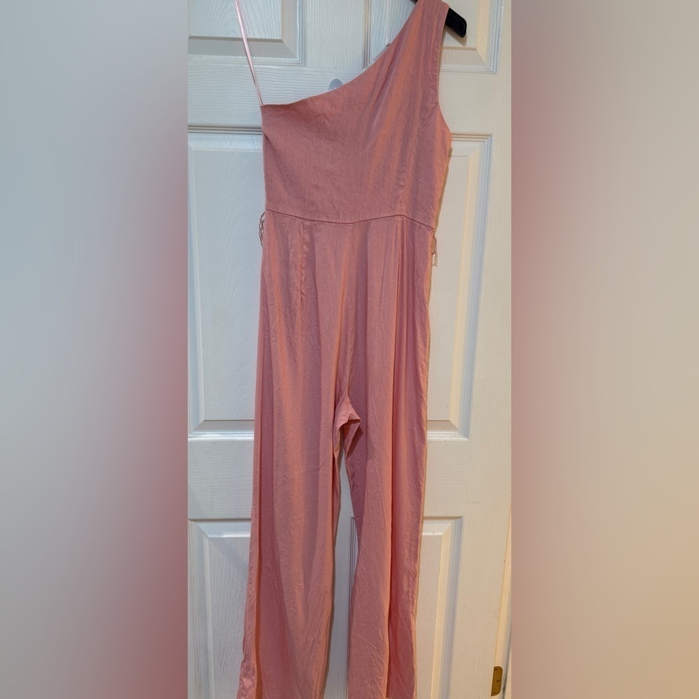 ANTONIO MELANI Pink One-Shoulder Jumpsuit Linen blend